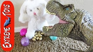 Toy TRex Scares Easter Bunny and Makes Him Poop Chocolate Eggs [upl. by Niwle]