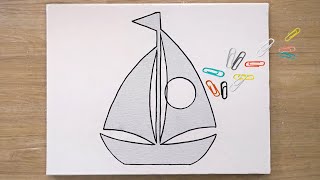 Moonlight Sailboat  Paper Clip Painting Technique  Label Paper Sticker Painting [upl. by Nnairak]