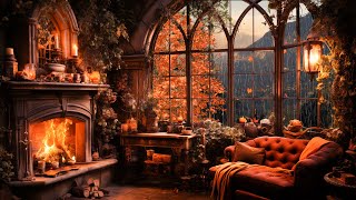 Cozy Autumn Cottage Rain Ambience with Relaxing Piano Music and Fireplace Sounds for Sleeping [upl. by Rezal]