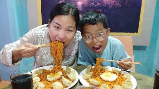 SPICY CURRENT NOODLE CHALLENGE  EATING 4 PACK CURRENT 2X SPICY NOODLE  NEPALI MUKBANG [upl. by Anielram696]