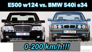 W124 E500 vs BMW 540i e34 0200 kmh accelerating [upl. by Hollenbeck]