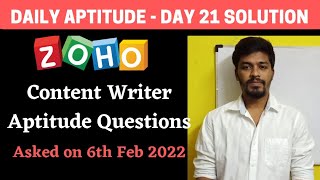 Zoho Content Writer Aptitude Questions  Daily Aptitude  Day 21 Solution  BiNaRiEs [upl. by Erdne191]