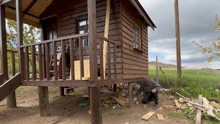 Wooden House Made From Pine Tree  Building Wooden House  Full Video [upl. by Htebzile]