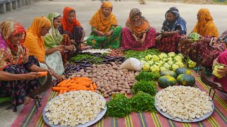 Most Tasty Vegan Food  Winter Vegetables Dal Bori Black Gram Mixed Gravy Recipe  Outdoor Kitchen [upl. by Einra]