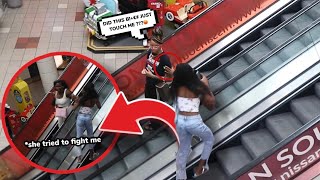 TOUCHING HANDS ON THE ESCALATOR PRANK GONE WRONG SHE TRIED TO FIGHT ME [upl. by Yelsnya517]