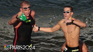 Hungary finishes 13 in mens 10k open water swim with Rasovszky taking gold  Paris Olympics [upl. by Anailil]