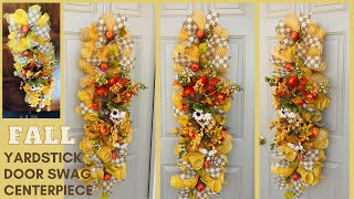 FALL YARDSTICK DOOR SWAG CENTERPIECE GARLAND WREATH DIY 🌻BUDGET FRIENDLY CRAFTS FALL ARRANGEMENT [upl. by Hardi]