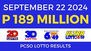 Lotto Result Today 9pm September 22 2024  PCSO Complete [upl. by Fredela]