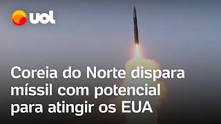 Coreia do Norte dispara míssil balístico com potencial para atingir o território dos EUA veja [upl. by Annaiel]