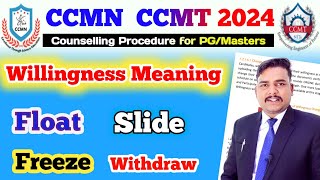 Willingness Float Slide Freeze Surender amp Withdraw in CCMN CCMT Counselling procedure 2024 [upl. by Ettevy]