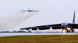 Twelve B52 Nuclear Bombers Depart Minot Air Force Base [upl. by Corry]