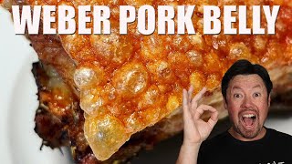 How to cook PERFECT CRISPY PORK BELLY in the Weber kettle by David Ong [upl. by Asirret]