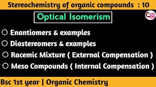 Enantiomers amp Diastereomers  Racemic mixture  Meso Compound  External amp Internal compensation [upl. by Ernaline405]