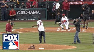 Don Baylor injures himself catching ceremonial first pitch [upl. by Memberg]