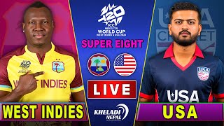 WEST INDIES vs USA CRICKET MATCH  SUPER 8  T20 WC 2024  WI vs USA  Live score amp Commentary [upl. by Barbie]