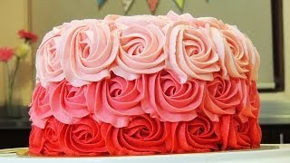 PASTEL DE ROSAS CON BETÚN DE MANTEQUILLA Ombre Rose Cake Tutorial [upl. by Essirahc553]