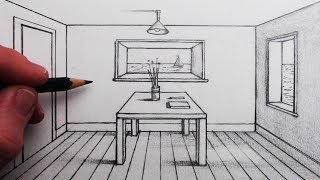 How to Draw a Room in 1Point Perspective for Beginners [upl. by Rebm]