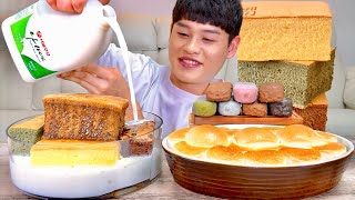 ASMR 대왕카스테라 초코 모카 쑥 오리지날 몽실몽실 스모어딥 초콜릿 아이스크림 먹방 Chocolate Castella With Chocolate Ice Cream MuKBang [upl. by Ednargel]