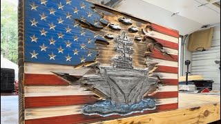 Aircraft Carrier American Flag 🇺🇸  CNC Woodworking music veterans satisfying [upl. by Enellij]