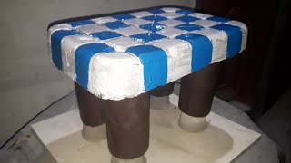 how to make small stool at home with plastic mold  cement craft ideas [upl. by Aklog]