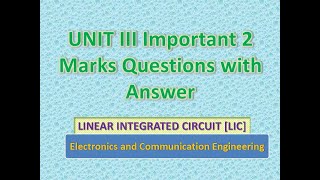 Linear integrated circuits Unit III Two marks with answer [upl. by Nrubliw]