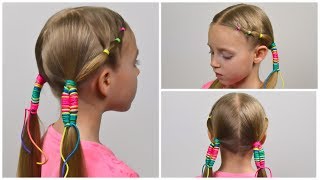 Easy Elastic Hairstyle with Rainbow String  Ribbon  Quick and Easy hairstyle for girls 68 [upl. by Enelrahs]