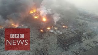 China explosion Drone footage shows Tianjin blast site  BBC News [upl. by Annalise694]