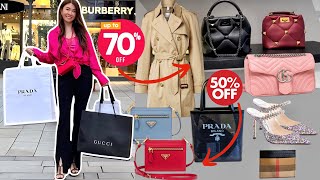 HUGE Designer Outlet Shopping Vlog in Europe SALE 5070 OFF at Prada Valentino Burberry  Prices [upl. by Alhak715]