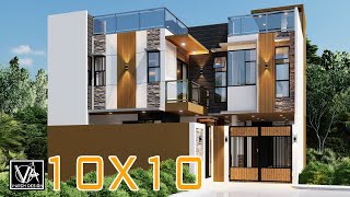 10x10 TWO STOREY MODERN HOUSE DESIGN WITH ROOFTOP 100SQM  3 BEDROOMS  SWIMMING POOL [upl. by Porcia]