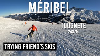 Trying friends skis on blue piste Faon in Méribel Les 3 Vallées Subtitles [upl. by Ynatsyd]