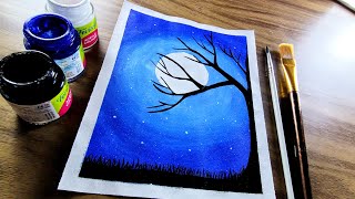 Easy Night Sky Painting with Acrylics  Step by Step Tutorial [upl. by Yddur]