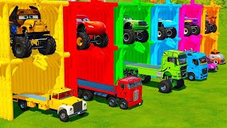 TRANSPORTING CARS AMBULANCE POLICE CARS FIRE TRUCK MONSTER TRUCK OF COLORS WITH TRUCKS  FS 22 [upl. by Iey]