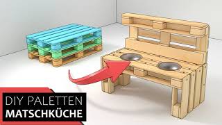 DIY Pallets Mud Kitchen \\ step by step DIY Paletten Matschküche \\ Animation [upl. by Ranchod822]