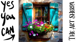 Flower box rustic Window 🌟🎨 How to paint acrylics for beginners Paint Night at Home [upl. by Nickolas404]