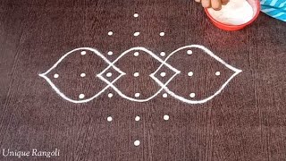 Easy kolam with 7 dots  Simple rangoli with 7 dots  Chikku muggu  Tippudu muggu by Unique Rangoli [upl. by Leisam]