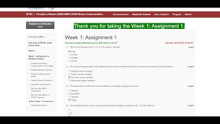 principles of modem CDMA MIMO OFDM wireless communication  NPTEL Week 1  assignment solution 1 [upl. by Fredek]