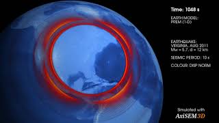 New Version Seismic wave propagation in a 1D model PREM of Earth 2011 Virginia earthquake [upl. by Garik]