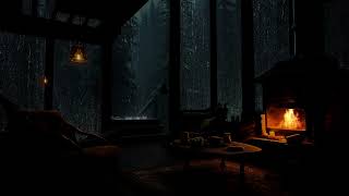 Cozy Rain Ambience in Cozy Wooden House in the forest with Rain falling on window and Crackling Fire [upl. by Einafpets379]