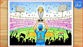 Cricket World Cup Drawing  cricket world cup 2023 india winning drawing [upl. by Atekehs]