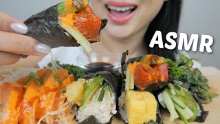 ASMR SUSHI Assorted Maki Sushi Cone with Spicy Salmon Sashimi Relaxing Eating Sounds  NE [upl. by Oneil]