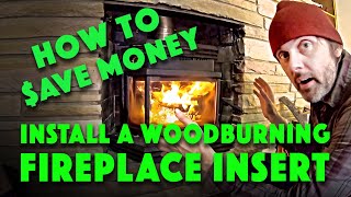 DIY How To Install a Wood Burning Fireplace Insert Chimney Liner and Blockoff Plate Osburn 1800 [upl. by Eednas]