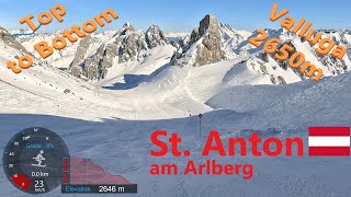 4K Skiing St Anton am Arlberg Valluga I 2650m Full Top to Bottom Back to Stuben GoPro HERO11 [upl. by Ardnod]