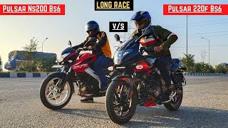 Pulsar Ns 200 Bs6 Vs Pulsar 220F Bs6 Highway Top End Race  Must Watch [upl. by Doowrehs134]