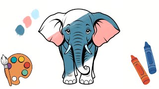 Easy Elephant Drawing for Kids  StepbyStep Tutorial with Color and Create [upl. by Yraillih]