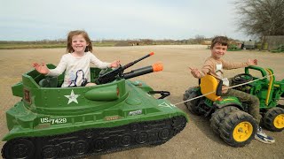 Playing on the farm with tank and tractors  Tractors for kids [upl. by Ellesij]