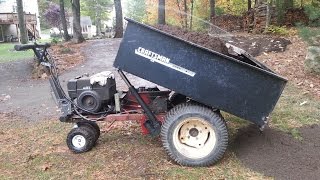 Home made power wheelbarrow  self propelled lawn cart NOW with power lift Tractor mods [upl. by Noskcire]