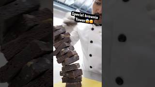 Itna bada BROWNIE TOWERcakevideos food cake foodie chocolate brownie chocolaterecipe cakeart [upl. by Ahsienauq174]