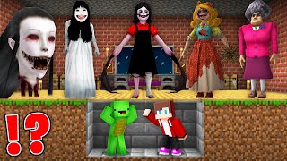 JJ and Mikey HIDE From SCARY HORROR LADIES FAMILY in Minecraft  Maizen [upl. by Anima]