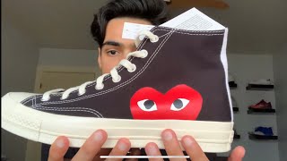 Converse x COMME des GARÇON BLACKRED REVIEW  ON FOOT REVIEW [upl. by Nuahc44]