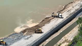 The Machine Dozers SHANTUI Push Sand Rock In lake With Truck Dump 25Ton Delivery [upl. by Quill]